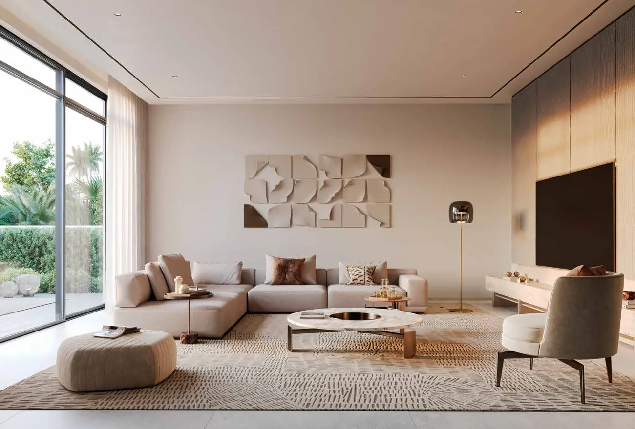 Villa living room with floor-to-ceiling glazing